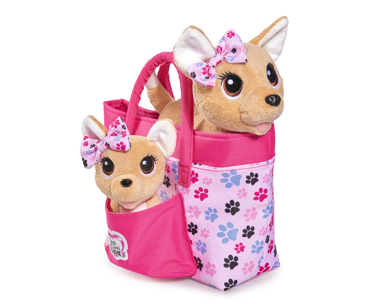 Плюшевые собачки из серии Chi-Chi love - Счастливая семья, 2 собачки в сумочке, 20 и 14 см.  